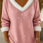 Women's Christmas V-neck Faux Rabbit Fur Sweater Top