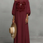 Women's Round Neck Long Sleeve Casual Loose Linen Dress