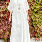 Women's Solid Color Round Neck Three-quarter Sleeve Casual Loose A-line Chiffon Burnout Two-piece Dress