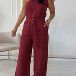 Elegant Off-the-shoulder Linen Wide-leg Jumpsuit