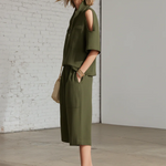 Minimalist Zip-up Shirt And Shorts Linen Two-piece Set-Everyday Wear