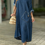 Women's Round Neck 3/4 Sleeve Casual Loose Denim Dress