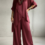 Women's Elegant Satin Top And Wide-leg Pants Two-piece Set