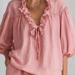 Romantic Ruffled Collar Blouse And Short Suit Set - Comfortable Everyday Wear