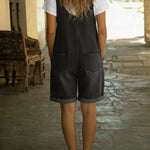 Casual Adjustable-strap Denim Jumpsuit Shorts