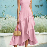 Women's Sleeveless Linen And Cotton Ruffle Hem Dress