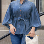 Women's Stand-collar Long-sleeved Loose-fitting Casual Denim Top