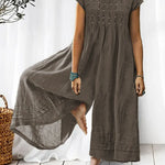 Women's Solid Color Art Casual Short Sleeve Cotton Linen Jumpsuit