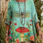Mushroom Dream V-neck Pocket Linen Shirt Top
