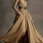 Women's Retro Solid Color Long-sleeved Dress
