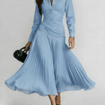 Elegant Patchwork Pleated Chiffon Denim Dress