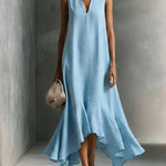 Women's V-neck Sleeveless Casual Loose Linen Dress