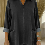 Women's Casual Loose-fitting Denim Pocket Cotton Shirt