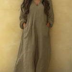 Women's Solid Color Art Print Casual Cotton Linen Dress