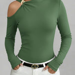 Women's Solid Color Stand Collar Long Sleeve Casual Loose Stretch Top