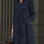 Elegant Floral Embroidered Shirt-collar Dress