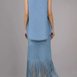 Women's Stylish Sleeveless Top Fringe Skirt Denim Suits