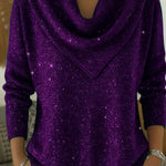 Vintage Soft Triangle Neck Sequined Shiny Sweater Top