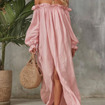 Women's Casual Comfortable Off-shoulder Cotton Linen Maxi Dress