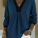 Casual Color-block V-neck Cotton Shirt Top