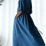 Casual Retro Ruffled Collar Loose Denim Dress