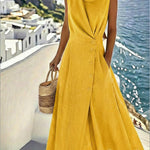 Women's Elegant Linen And Cotton Sleeveless Dress