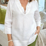 Women's Solid Color V-neck 3/4 Sleeve Casual Loose Cotton And Linen Top
