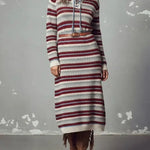 Women's Color-blocked Striped Print Cardigan Collar Long-sleeved Casual Loose Knit Dress
