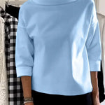 Women's Solid Color Stand Collar Long-sleeved Casual Loose Cotton Shirt