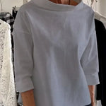 Women's Solid Color Stand Collar Long-sleeved Casual Loose Cotton Shirt