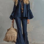 Cozy Linen And Cotton Shirt And Trousers Two-piece Set.