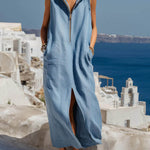 Women's Solid Color Sleeveless Casual Loose Hooded Cotton And Linen Dress