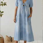 Casual Lace-up Denim Dress