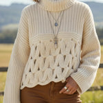 Retro High-neck Cable Knit Openwork Sweater