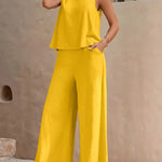 Women's Casual Crew Neck Top And Wide-leg Pants Set