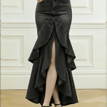 Women's Fashionable Ruffled Fishtail Cotton Denim Skirt