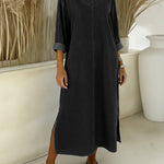 Women's New Spring Collection V-neck Long-sleeved Casual Loose Denim Dress With Side Slits.