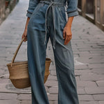 Women's Casual Stylish Lapel Button Denim Jumpsuit