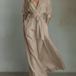 Waist-cinching Shirt-style Maxi Linen And Cotton Dress