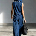 Casual Patchwork Striped Hooded Denim Jumpsuit