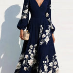 Romantic Floral Print V-neck Midi Dress