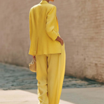 Minimalist Solid Color Suit Jacket And Wide-leg Pants Linen Two-piece Set