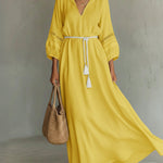 Women's Cozy And Loose-fitting Maxi Linen And Cotton Dress
