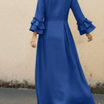 Women's Ruffled Sleeve Linen And Cotton Long Dress