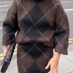 Women's Plaid Turtleneck Sweater And Mini Skirt Two-piece Set