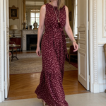 Elegant Polka Dot Print Belted Maxi Dress