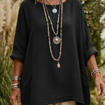 Casual V-neck Pocketed Irregular Hem Cotton And Linen Shirt