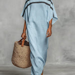 Off-the-shoulder, Straight-neck Linen And Cotton Dress
