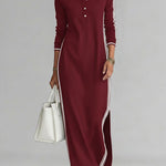 Women's Stand-collar Long-sleeved Casual Loose Cotton Dress