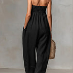 Women's Solid Color Strapless Casual Loose Cotton And Linen Jumpsuit
